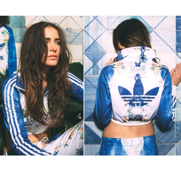 Rare💙Adidas Cropped Floral Track Jacket & Cap - Picture 1 of 9